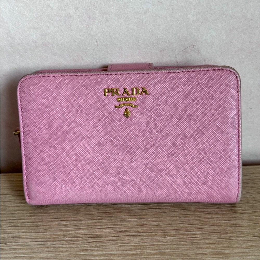Prada Two Tone Small Zip Pink Wallet